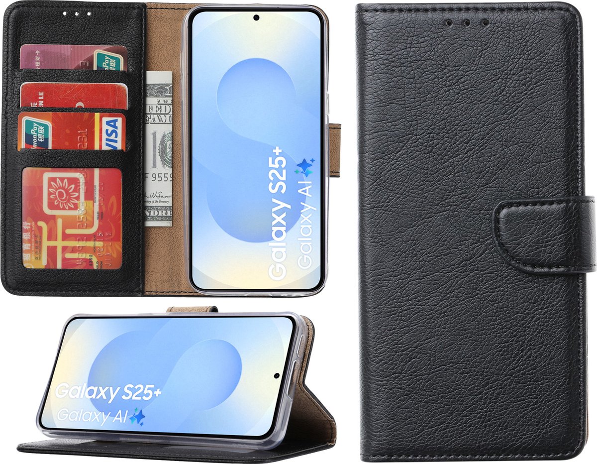 Hoesje Geschikt voor Samsung Galaxy S25 Plus – Arara bookcase met pasjeshouder - Zwart