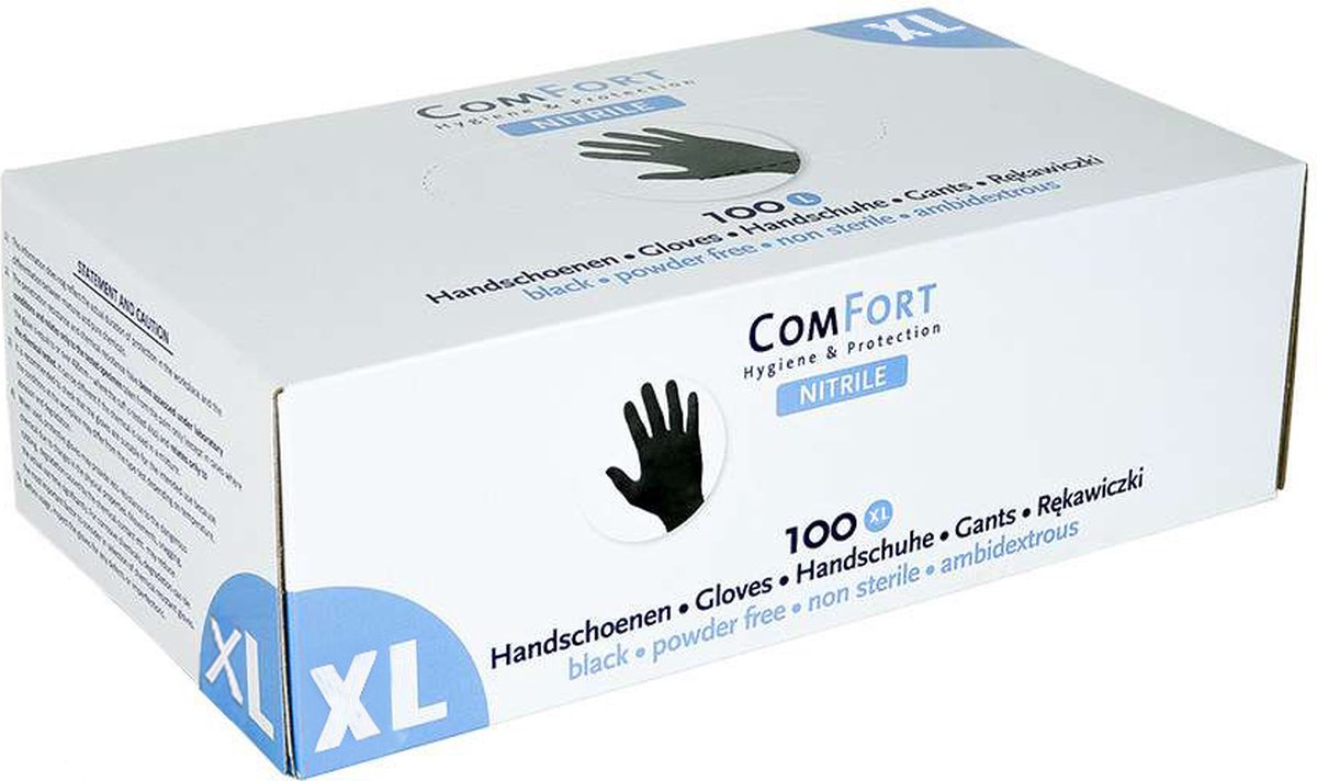 Comfort - Nitrile Handschoenen - XL - 100 stuks - Zwart Poedervrij