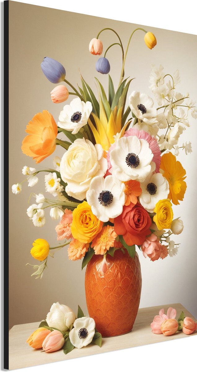 Wanddecoratie Metaal - Aluminium Schilderij Bloemen Pracht - 120 x 80 cm - Boeket - Muurdecoratie woonkamer en slaapkamer - Inclusief ophangsysteem - Modern - Modern - Displate alternatief