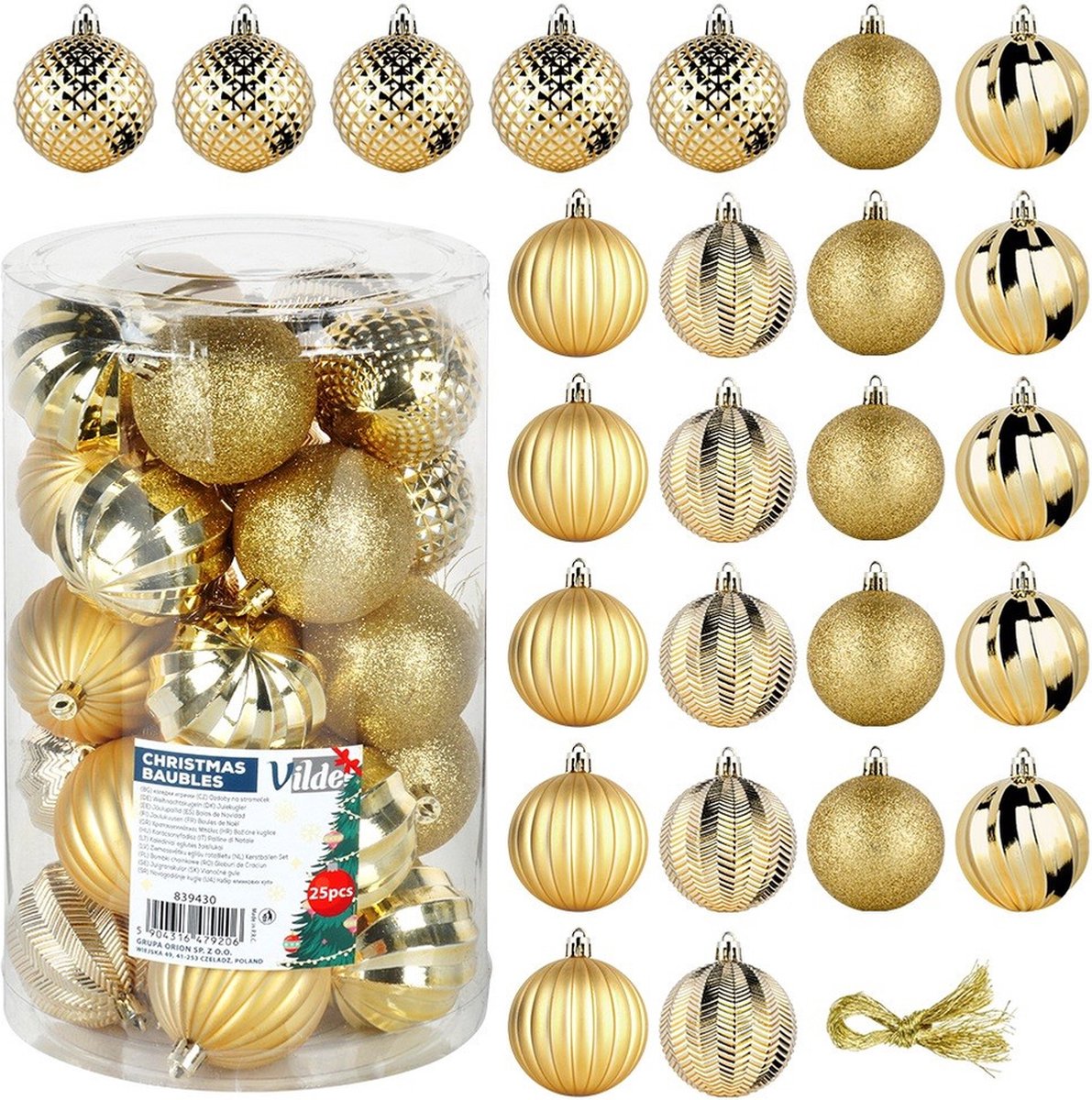 Kerstballen Set Onbreekbaar Gouden 6 cm 25 stuks - Kerstdecoratie