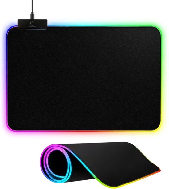 Gaming Muismat - met RGB LED Verlichting - 45x40cm - 4cm dik - Anti-Slip