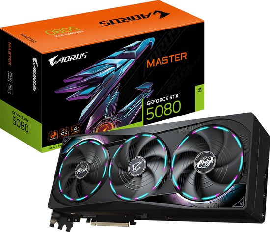 GIGABYTE AORUS GeForce RTX 5080 MASTER 16G - Videokaart - 16GB GDDR7 - PCIe 5.0 - 1x HDMI - 3x DisplayPort