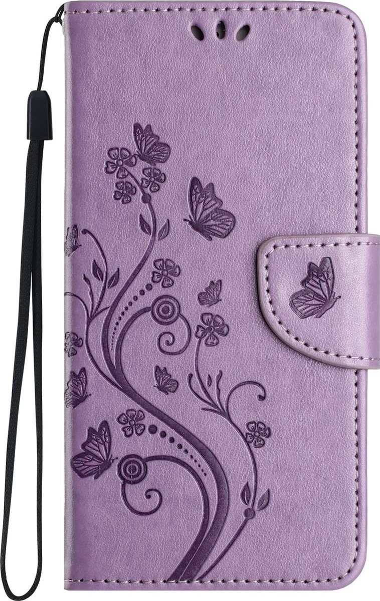 Mobigear Telefoonhoesje geschikt voor Samsung Galaxy A36 Hoesje | Mobigear Flowers Bookcase Portemonnee | Pasjeshouder voor 2 Pasjes | Telefoonhoesje voor Pinpas / OV Kaart / Rijbewijs - Paars
