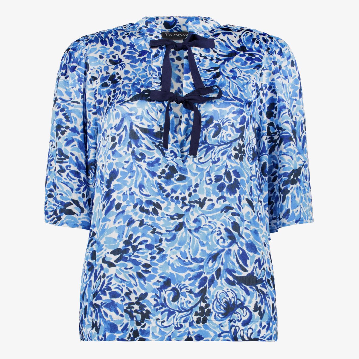 TwoDay dames blouse met strikjes blauw - Maat S