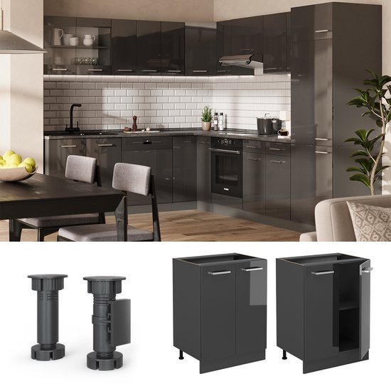 Vicco Rline Keukenblok, 180 Cm Zonder Werkblad, Gouden Eik/antraciet