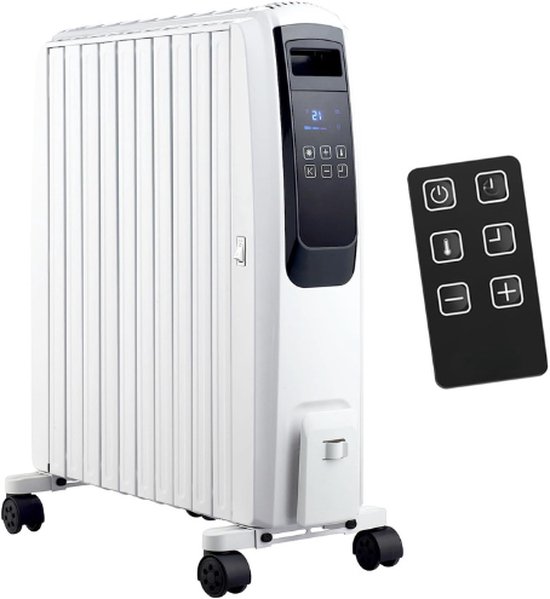 Foto: 2500w grote elektrische verwarming draagbare kachel met afstandsbediening oliegevulde ribben led scherm ingebouwde timer 4 warmtestanden thermostaat veiligheidsuitschakeling