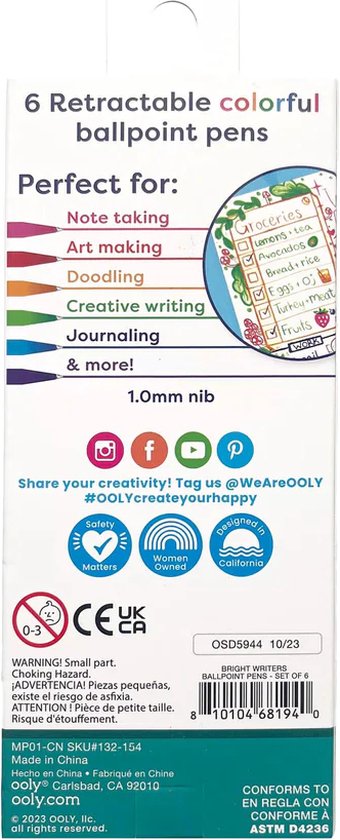 Ooly - Stylos à bille colorés Bright Writers