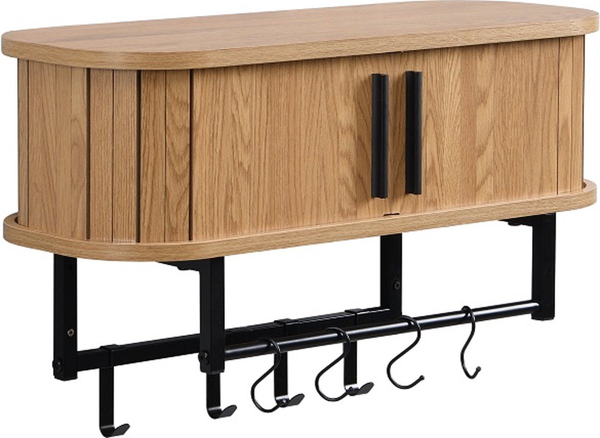 Furnilux kapstok 60 x 24 x 32 cm - Smal - Wandkapstok Kiruna - 8 haken - Licht Eiken Beige