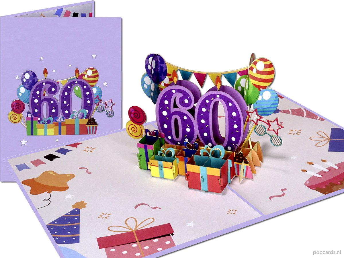 Popcards popupkaarten – Verjaardag  Jarig Verjaardagskaart Jubileum 60 jaar Felicitatie pop-up kaart 3D wenskaart