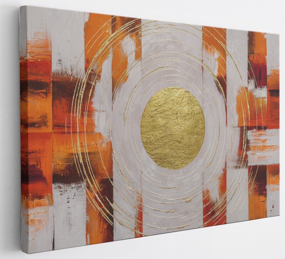 Saammp Canvas Schilderij - Goude cirkel - oranje - Abstract - 30x20 - Foto op canvas - Wanddecoratie - Muurdecoratie Woonkamer - Slaapkamer decoratie - Canvas Print Multicolor