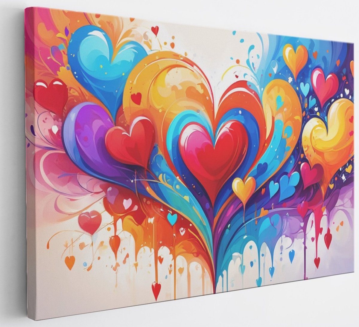 Saammp Canvas Schilderij - Harten patroon - Abstract - 70x50 - Foto op canvas - Wanddecoratie - Muurdecoratie Woonkamer - Slaapkamer decoratie - Canvas Print Multicolor