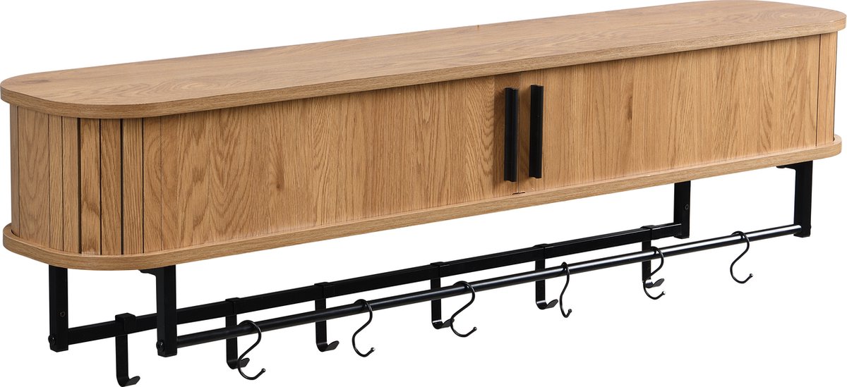 Furnilux kapstok 120 x 24 x 32 cm - XXXL - Wandkapstok Kiruna - 12 haken - Licht Eiken Beige