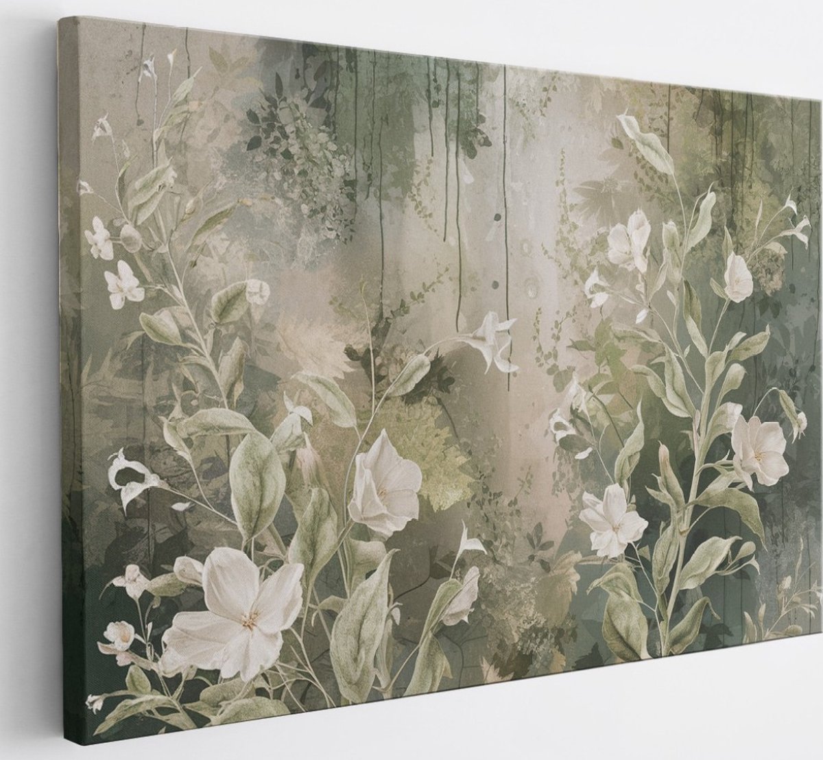 Saammp Canvas Schilderij - Witte planten - Abstract - 50x40 - Foto op canvas - Wanddecoratie - Muurdecoratie Woonkamer - Slaapkamer decoratie - Canvas Print Multicolor
