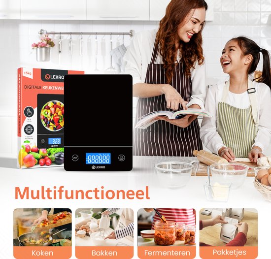 Digitale Precisie Keukenweegschaal – Weegschaal Keuken - Nieuw 2026 Model - 1gr-15kg – 0.1gr Nauwkeurigheid - Tarra Functie - Zwart