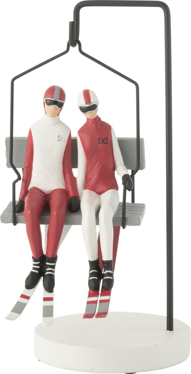 decoratie Skilift Ski Couple - polyresin - rood/wit