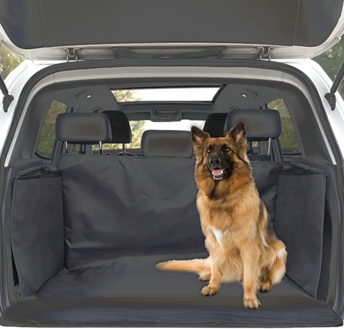 Candala Universele autohoes voor honden, kofferbakbescherming, autohoes voor honden, kofferbakbescherming met zijdelingse bescherming, waterdicht, antifouling, zwart