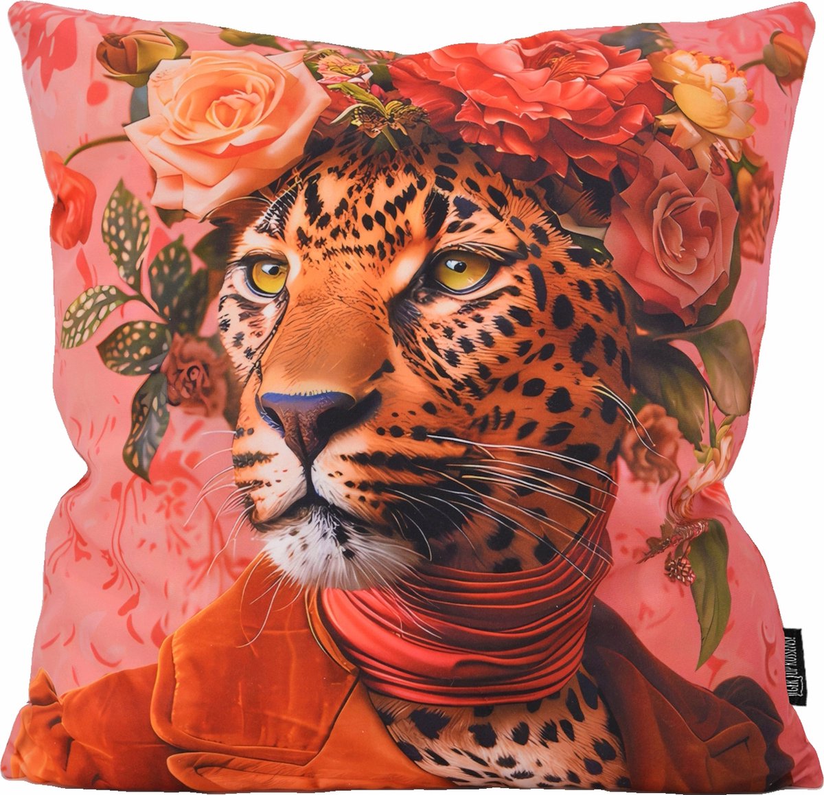 Gek op Kussens! Sierkussen Flower Leopard #2 | 45 x 45 cm | Katoen/Polyester rood/roze