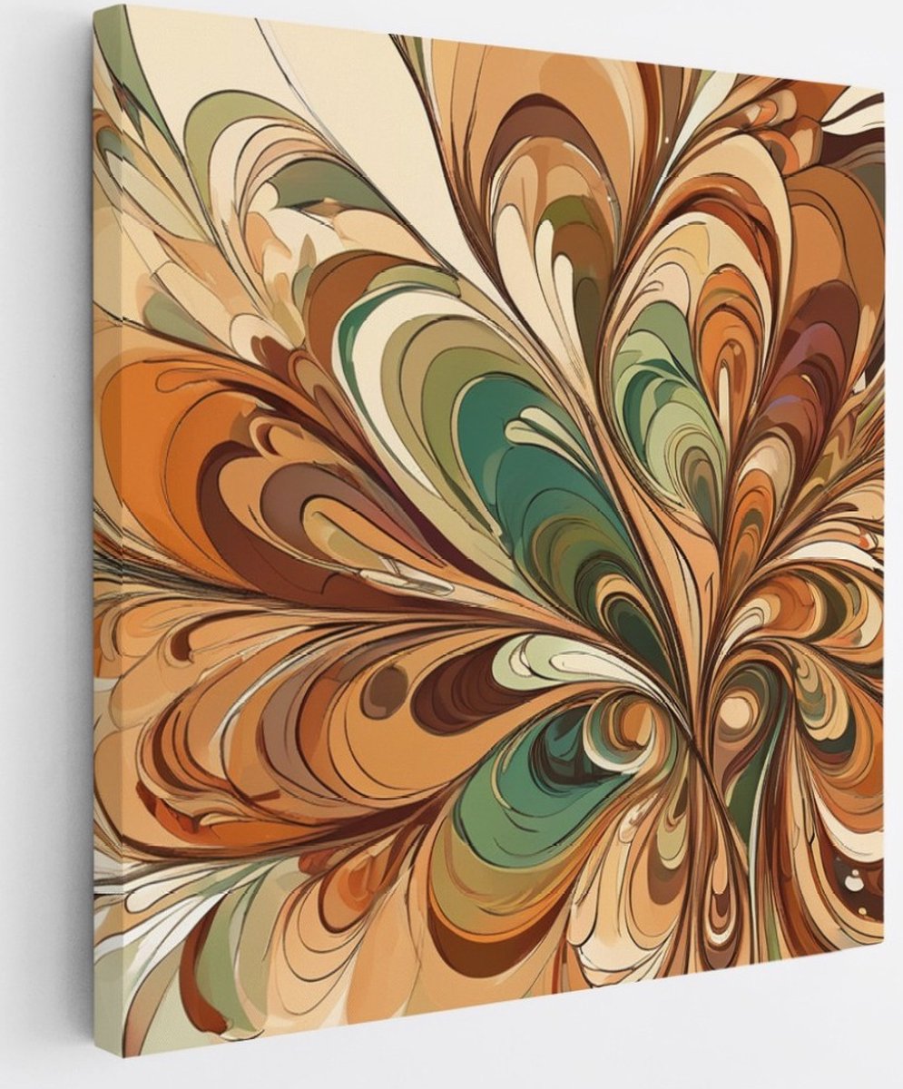Saammp Canvas Schilderij - Patroon - Groen - Abstract - 40x40 - Foto op canvas - Wanddecoratie - Muurdecoratie Woonkamer - Slaapkamer decoratie - Canvas Print Multicolor