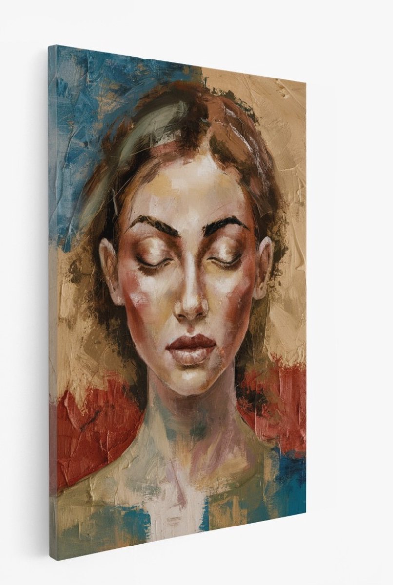 Saammp Canvas Schilderij - Vrouw - Beige - Rood - abstract - 20x30 - Foto op canvas - Wand