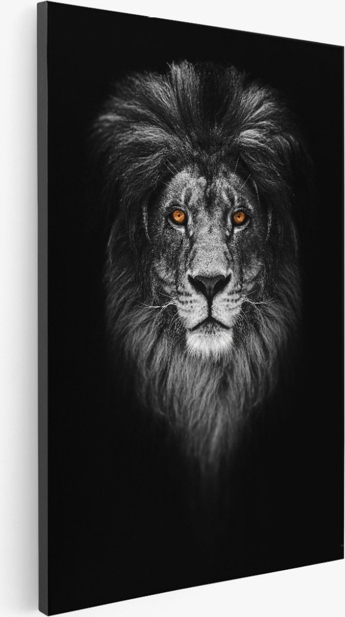 Saammp Canvas Schilderij - Leeuwen portret met oranje ogen - Natuur - Dieren - 30x40 - Foto op canvas - Wanddecoratie - Muurdecoratie Woonkamer - Slaapkamer decoratie - Canvas Print Multicolor