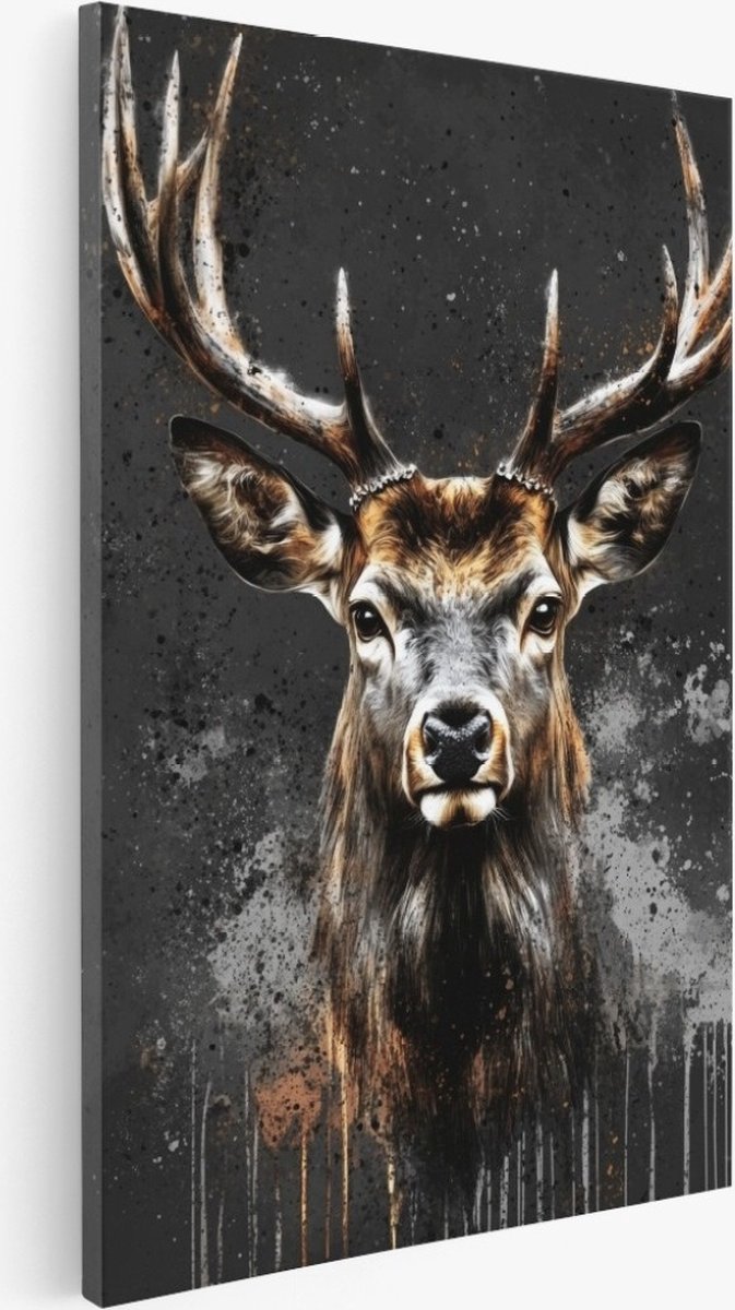 Saammp Canvas Schilderij - Abstracte Hert - Portret - Dieren - Natuur - 30x40 - Foto op canvas - Wanddecoratie - Muurdecoratie Woonkamer - Slaapkamer decoratie - Canvas Print Multicolor