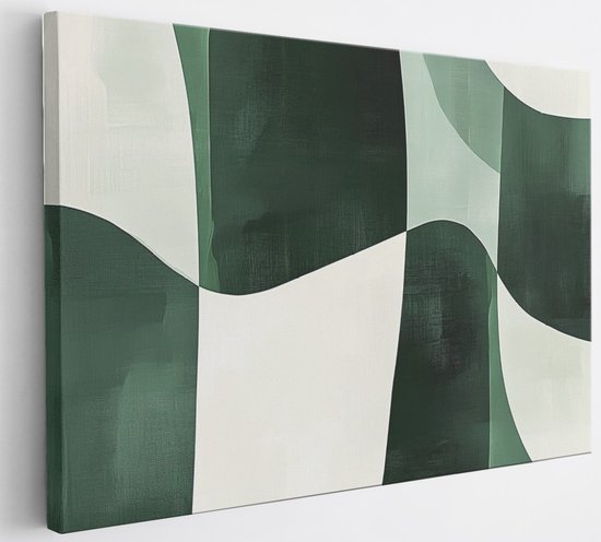 Saammp Canvas Schilderij - Groen Geblokt - Abstract - 40x30 - Foto op canvas - Wanddecoratie - Muurdecoratie Woonkamer - Kantoor Decoratie