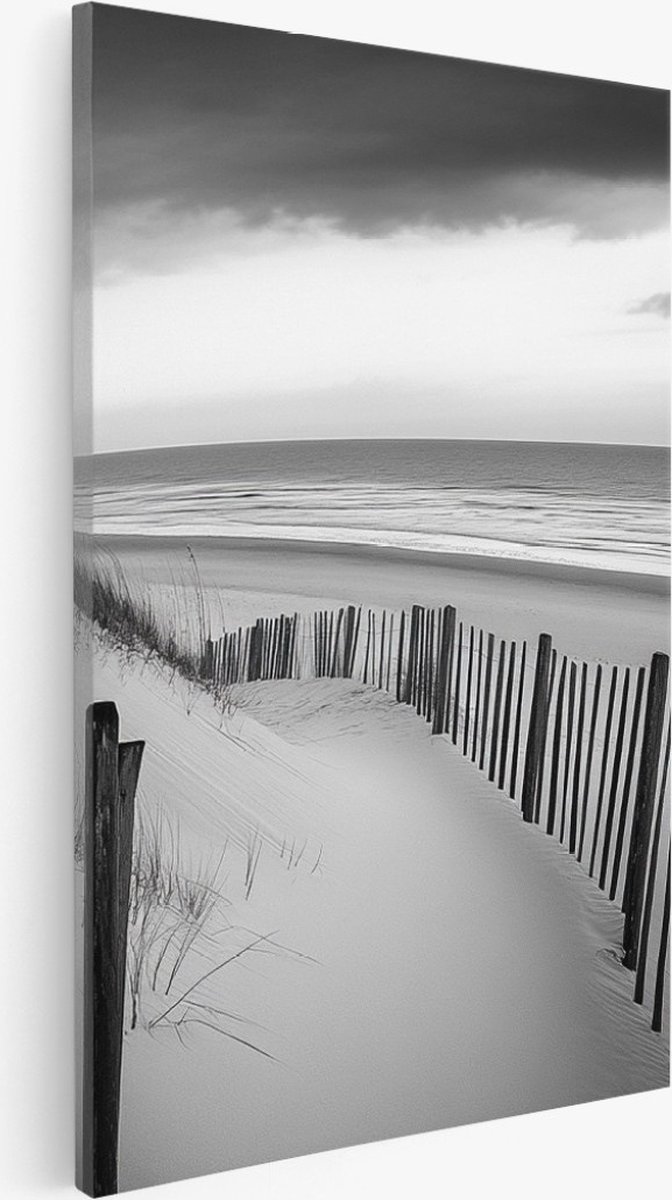 Saammp Canvas Schilderij - Strand - Zwart-Wit - Zee - Duinen - 30x40 - Foto op canvas - Wanddecoratie - muurdecoratie Woonkamer - Slaapkamer decoratie - Canvas Print Multicolor