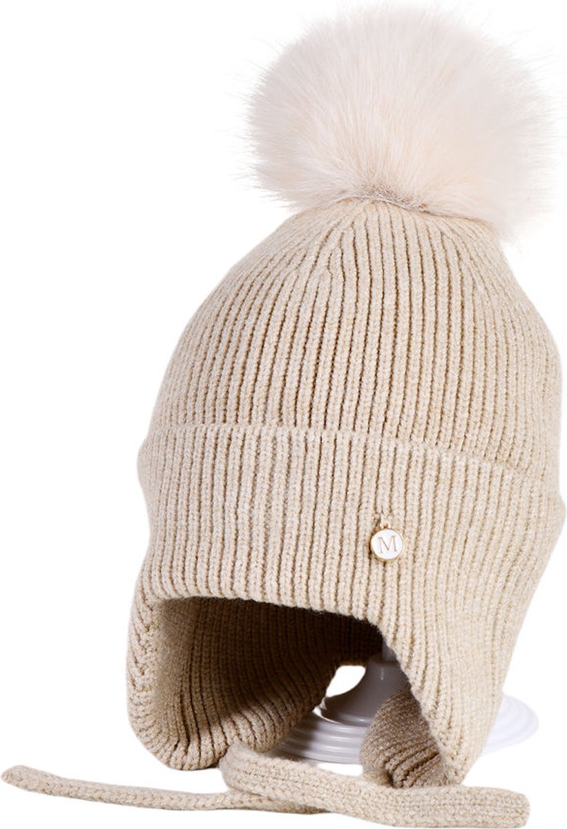 Decopatent - Muts Kind - Kinder muts met pompon - 6 Maanden t/m 6 jaar - Maat 48/52 - Kindermutsen Jongens & Meisjes - Gebreide Muts met Binnenvoering - Muts Baby / Peuter / Kleuter - Wintermuts - Kleur: Beige — cadeau in Mode & Accessoires - foto 2