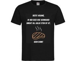 T-shirt Unisex Volwassenen Lol - carnaval - kermis - feestje - grappig - humor - Tekst "Beste vegans, ik heb deze koe vermoord omdat hij jullie eten op at. Geen dank!" Op Voorkant | korte mouw | wit/bruin (cappuccino)/grijs | maat XL
