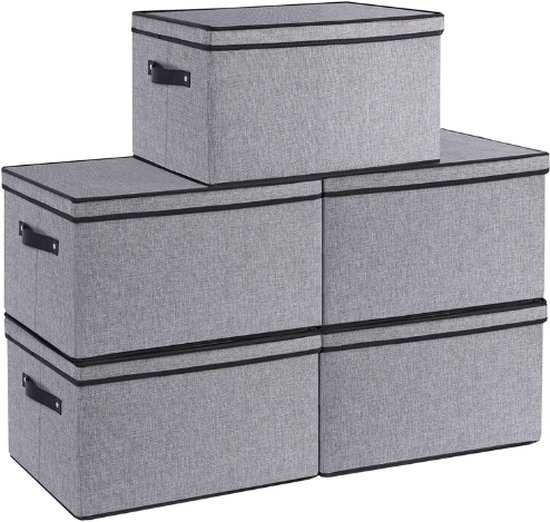 YheenLf 3 stuks opbergmand, opvouwbare stoffen doos met handvat, opbergdozen, dozen opslag in badkamers, planken, kastorganizer, 38 x 15,5 x 13 cm, grijs