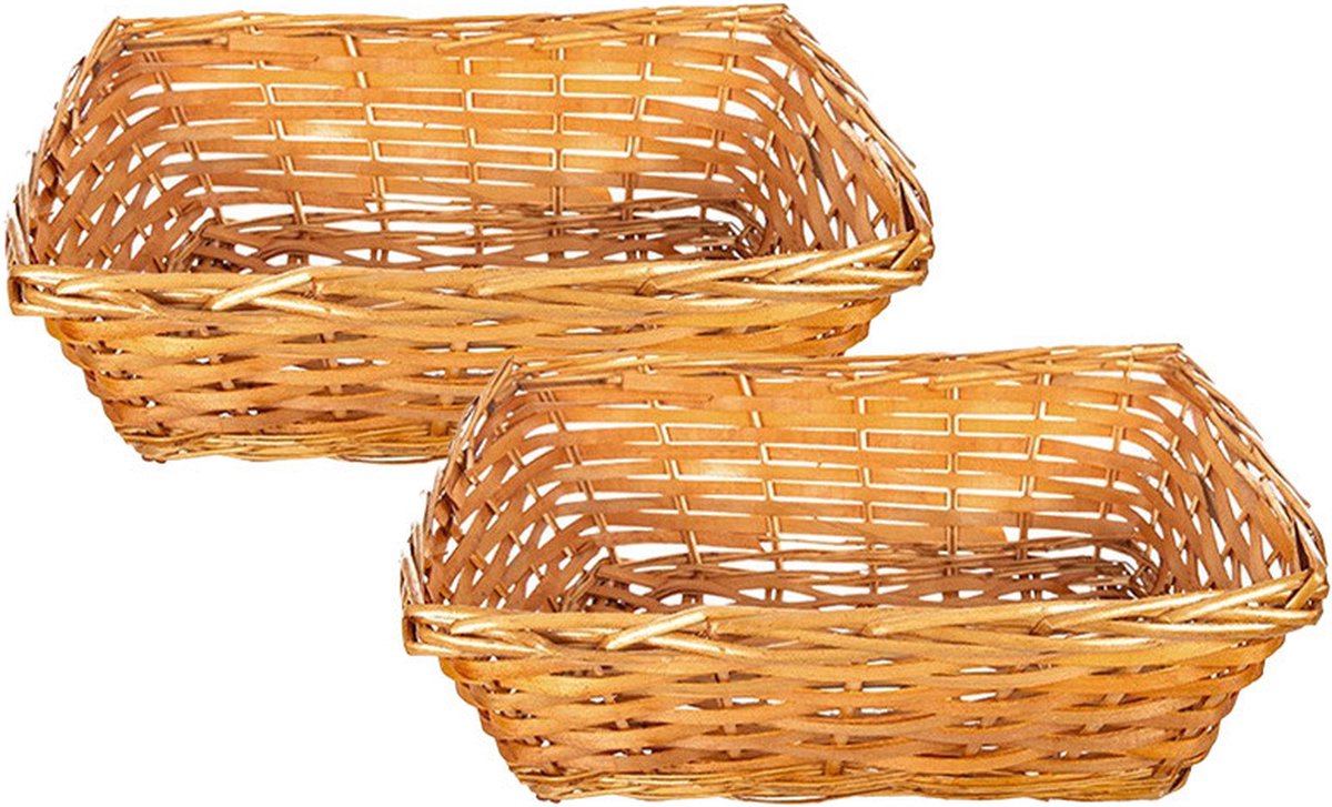 CM Rieten mandje - 2x - bruin - 36 x 26 x 12 cm - rechthoek - opbergmand
