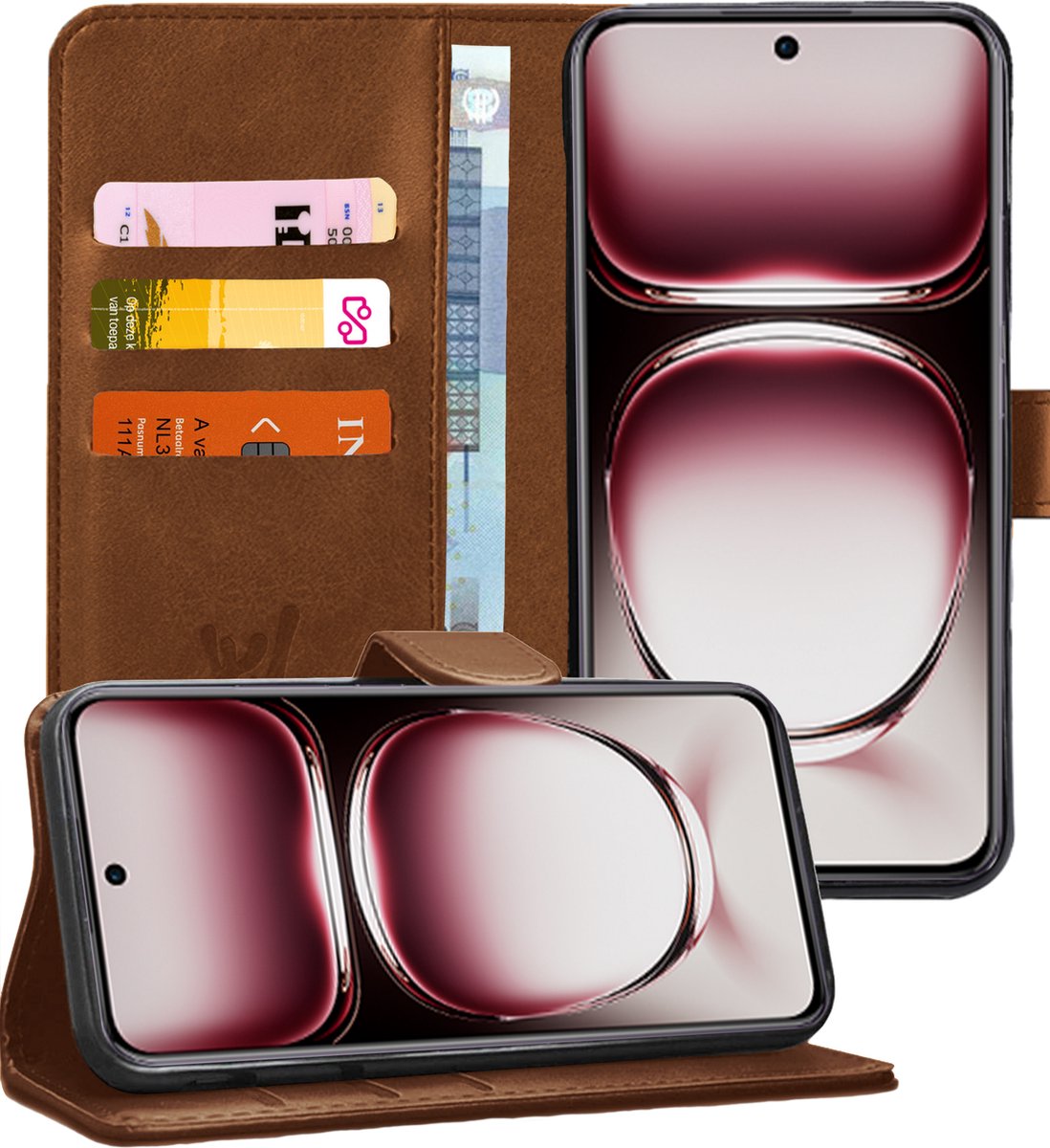 Hoesje geschikt voor Oppo Reno 12 Pro - Portemonnee Book Case Bruin