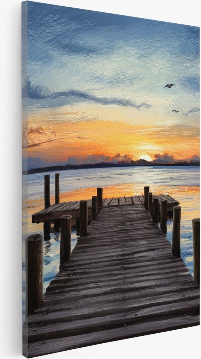 Saammp Canvas Schilderij - Abstracte Steiger - Landschap - Natuur - 100x150 - Foto op canvas - Wanddecoratie - Muurdecoratie Woonkamer - Slaapkamer decoratie - Canvas Print Multicolor