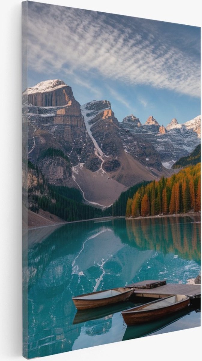 Saammp Canvas Schilderij - Boten tussen de bergen - Landschap - Natuur - 50x70 - Foto op canvas - Wanddecoratie - Muurdecoratie Woonkamer - Slaapkamer decoratie - Canvas Print Multicolor