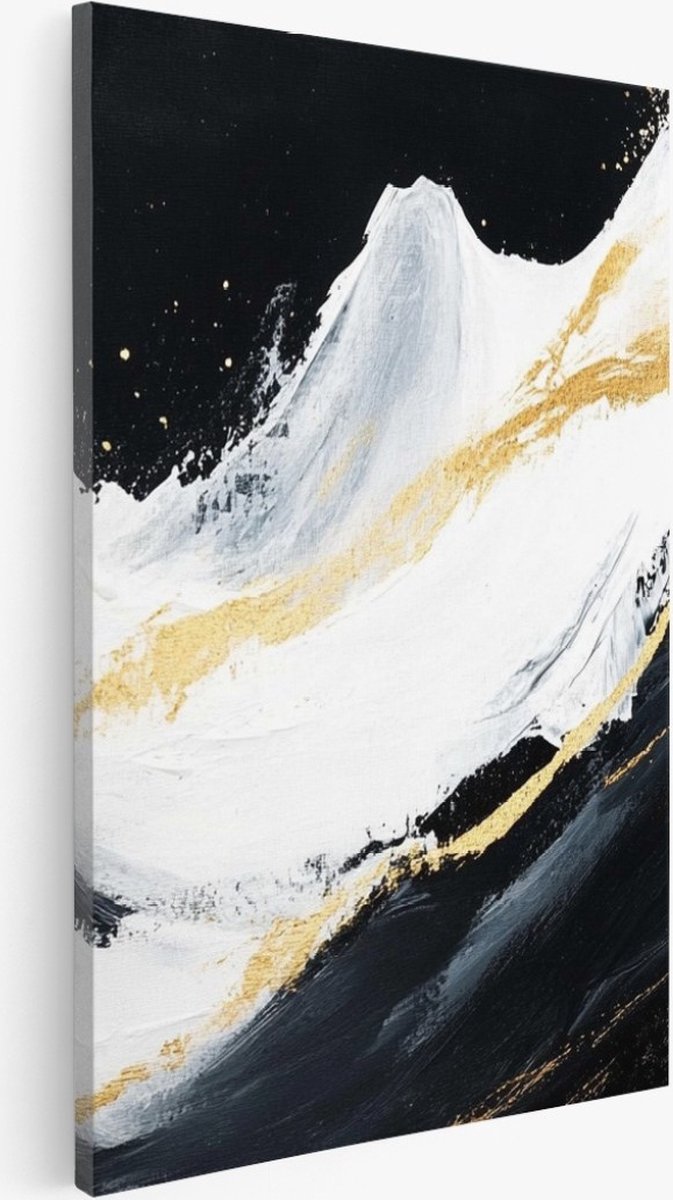 Saammp Canvas Schilderij - zwarte penseelstreken - Abstract kunstwerk - 75x100 - Foto op canvas - Wanddecoratie - Muurdecoratie Woonkamer - Slaapkamer decoratie - Canvas Print Multicolor