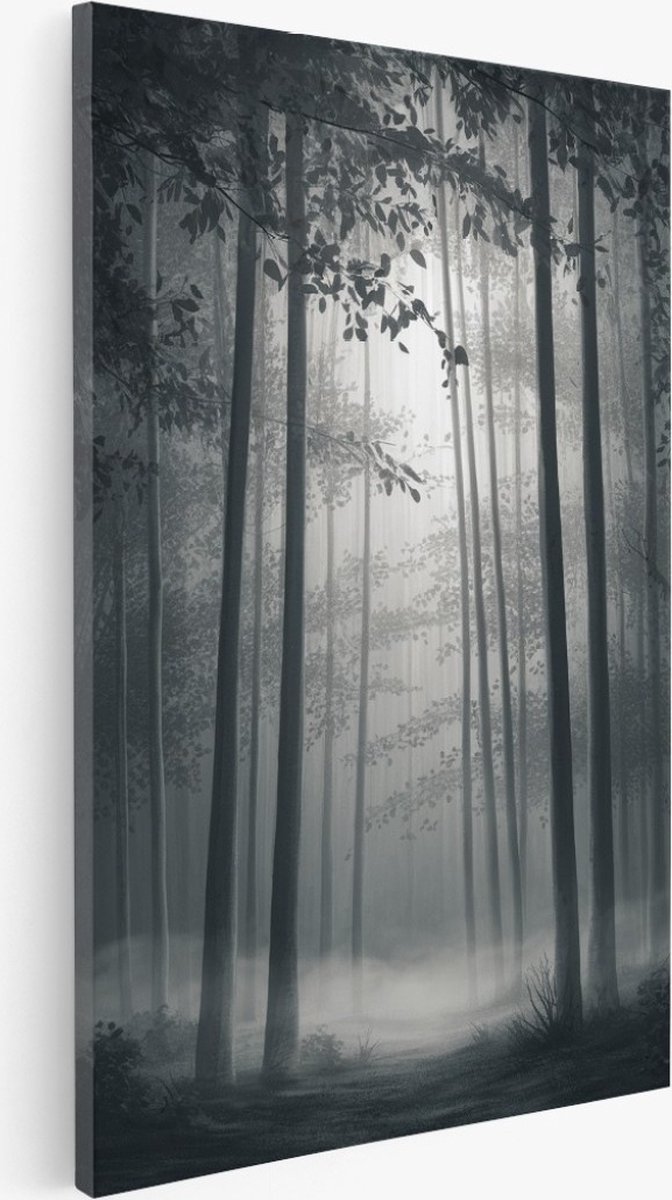 Saammp Canvas Schilderij - Mistig bos - Natuur - Bloemen - 60x90 - Foto op canvas - Wanddecoratie - Muurdecoratie Woonkamer - Kantoor Decoratie Multicolor