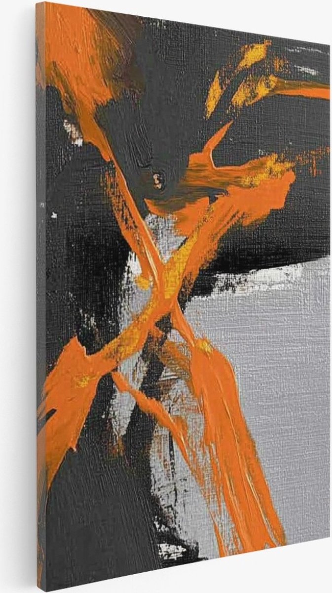 Saammp Canvas Schilderij - Zwart - oranje verfspetters - Abstracte wanddecoratie- 60x90 - Foto op canvas - Wanddecoratie - Muurdecoratie Woonkamer - Kantoor Decoratie Multicolor