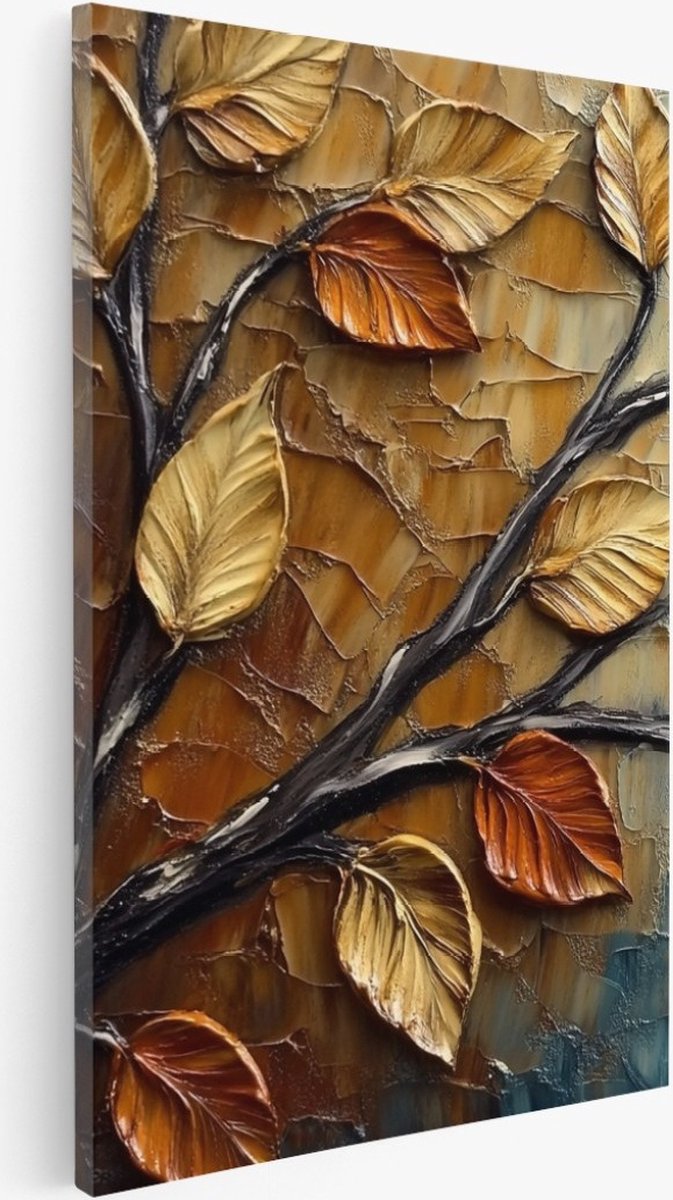 Saammp Canvas Schilderij - Herfst bladeren - Abstract - 40x60 - Foto op canvas - Wanddecoratie - Muurdecoratie Woonkamer - Slaapkamer decoratie - Canvas Print Multicolor