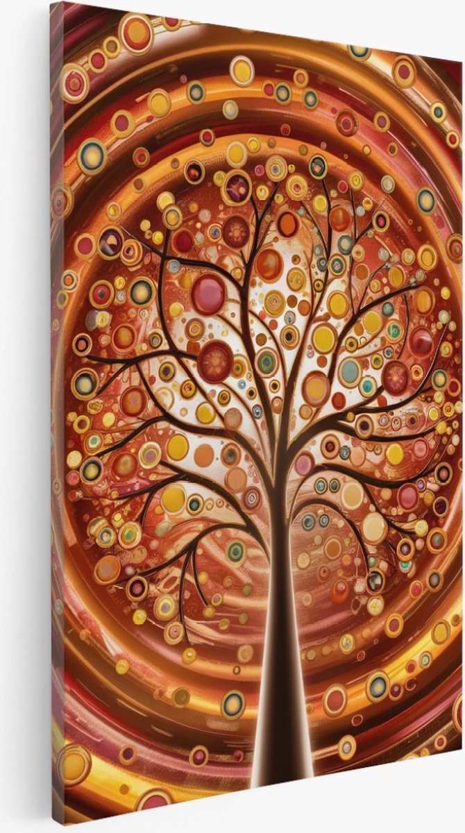 Saammp Canvas Schilderij - bloemen - Boom met kleurrijke cirkels - 30x45 - Foto op canvas - Wanddecoratie - Muurdecoratie Woonkamer - Kantoor Decoratie Multicolor