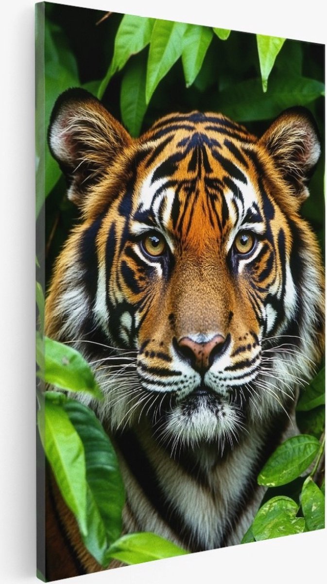 Saammp Canvas Schilderij - Tijger - bos - Dieren - Natuur - 30x45 - Foto op canvas - Wanddecoratie - Muurdecoratie Woonkamer - Slaapkamer decoratie - Canvas Print Multicolor