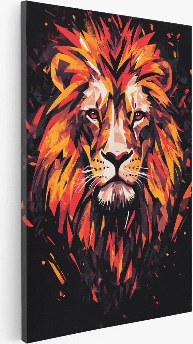 Saammp Canvas Schilderij - Rode Leeuw - Dieren - Abstract - 40x50 - Foto op canvas - Wanddecoratie - Muurdecoratie Woonkamer - Slaapkamer decoratie - Canvas Print Multicolor