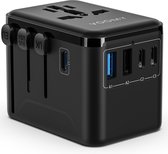 Voomy Universele Wereldstekker - 200+ landen - 35W Snellader - 3 USB-C & 2 USB-A Poorten - Reisstekker voor: Amerika (USA), Engeland (UK), Australië, Zuid Amerika, Afrika, Italië, Thailand - Zwart