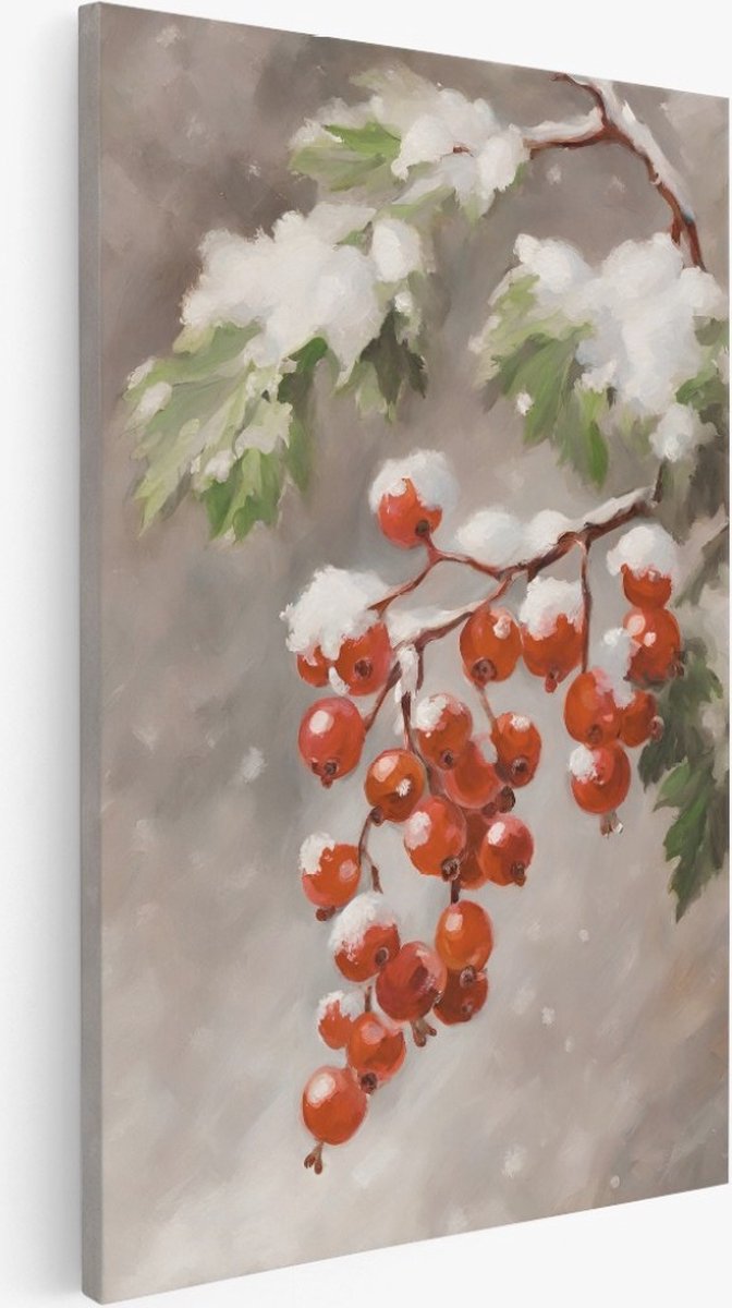Saammp Canvas Schilderij - Bessen aan tak - Bloemen - Abstract - 40x50 - Foto op canvas - Wanddecoratie - Muurdecoratie Woonkamer - Kantoor Decoratie Multicolor