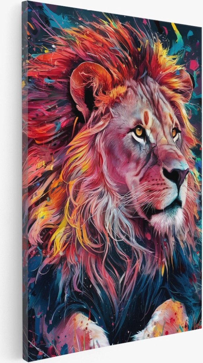 Saammp Canvas Schilderij - Kleurrijke - Leeuw - Abstract - Dieren - 80x120 - Foto op canvas - Wanddecoratie - Muurdecoratie Woonkamer - Slaapkamer decoratie - Canvas Print Multicolor