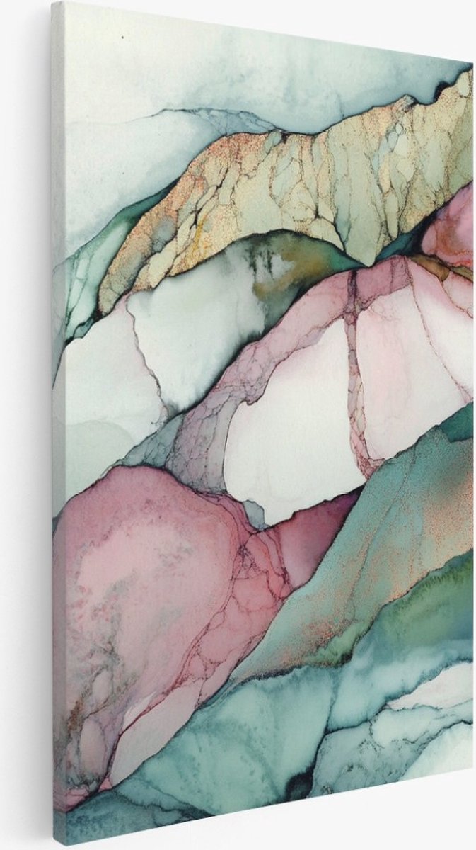 Saammp Canvas Schilderij - Marmer - Kunst - Groen - Abstracte wanddecoratie- 80x120 - Foto op canvas - Wanddecoratie - Muurdecoratie Woonkamer - Kantoor Decoratie Multicolor