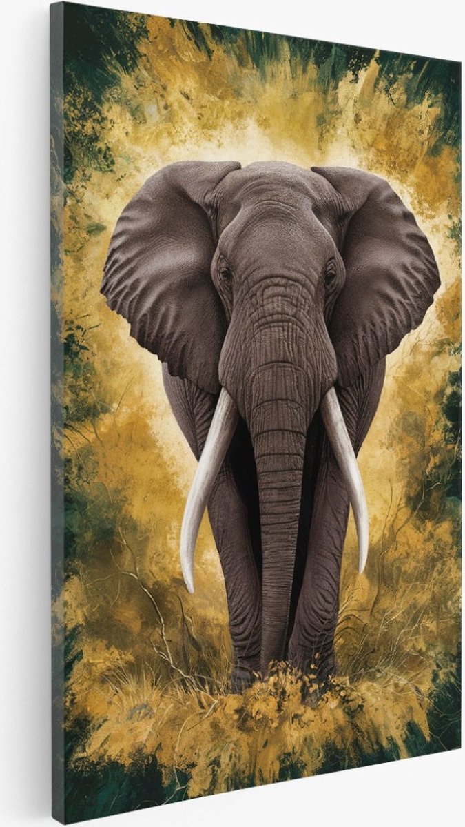 Saammp Canvas Schilderij - Geel - Olifant - Abstract - Dieren - 100x150 - Foto op canvas - Wanddecoratie - Muurdecoratie Woonkamer - Slaapkamer decoratie - Canvas Print Multicolor