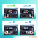 Vergelijking van Wireless CarPlay, Android Auto, Airplay en Autolink op een auto display, met smartphones.