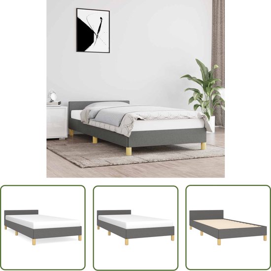 The Living Store Bedframe zonder matras 90x200 cm stof donkergrijs - Bed Frame - Donkere Kleuren - Houten Bed - Tweepersoonsbed - Slaapcomfort
