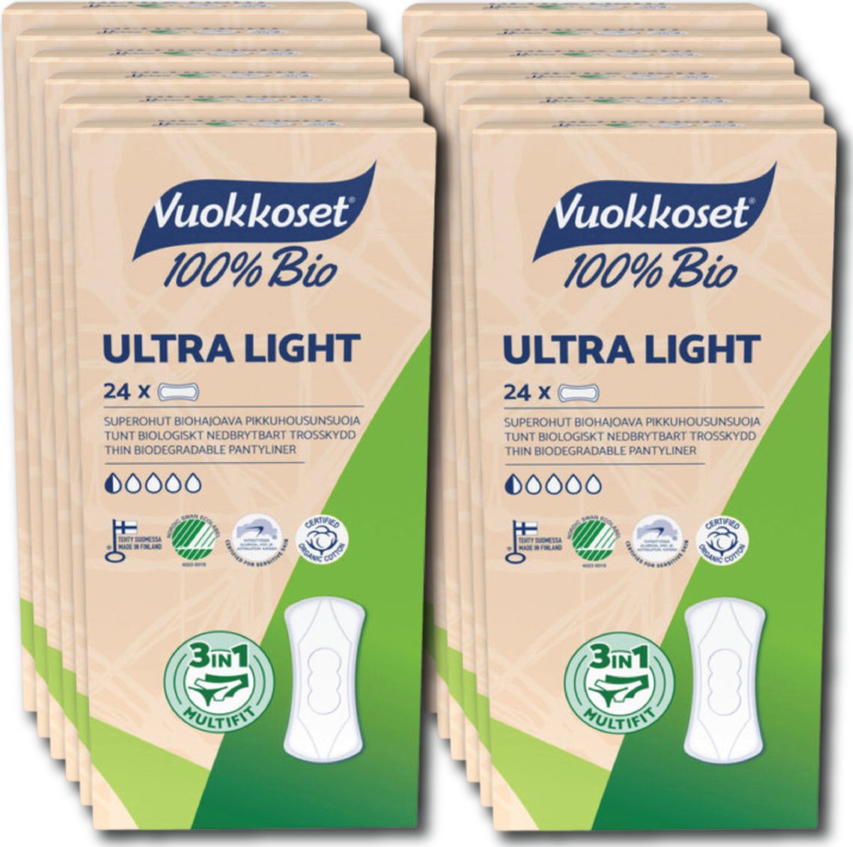 Goedkoopste Vuokkoset Ultra Light Inlegkruisjes - 100 Biologisch - 12 x 24 stuks - Ultralight - Nordic Swan Eco Label - Vegan
