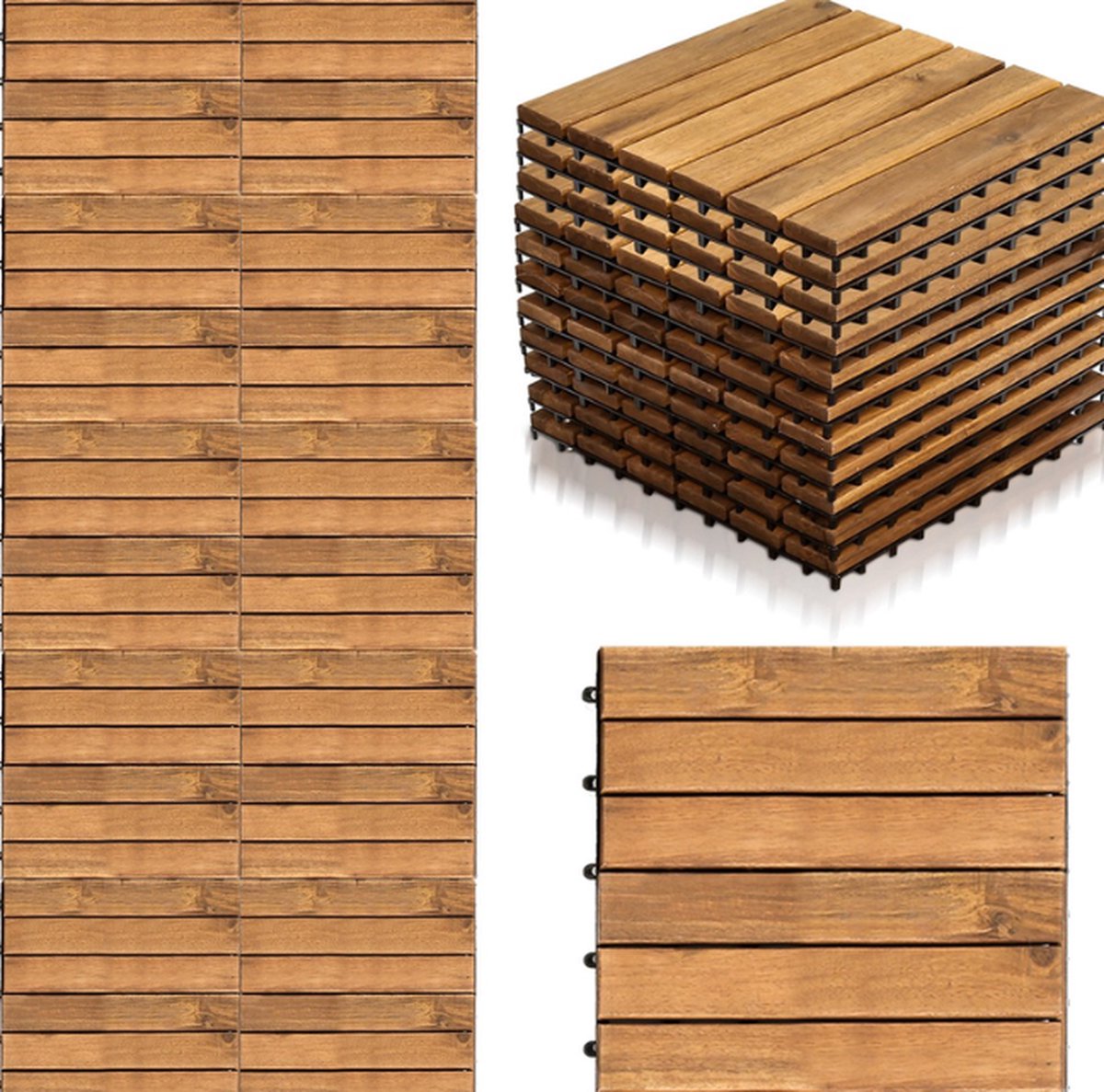 Terrastegels 6㎡ - 30x30 cm - 66 stuks Vlondertegels - 6 stuks per Terrastegels - Acacia Houten - Balkon, Terras of Vlonder - Tuintegels, Terrasplanken - Kliktegels, Buiten tegels - Snelle Montage - Acaciahout - Bruin - Houttegel Houttegel